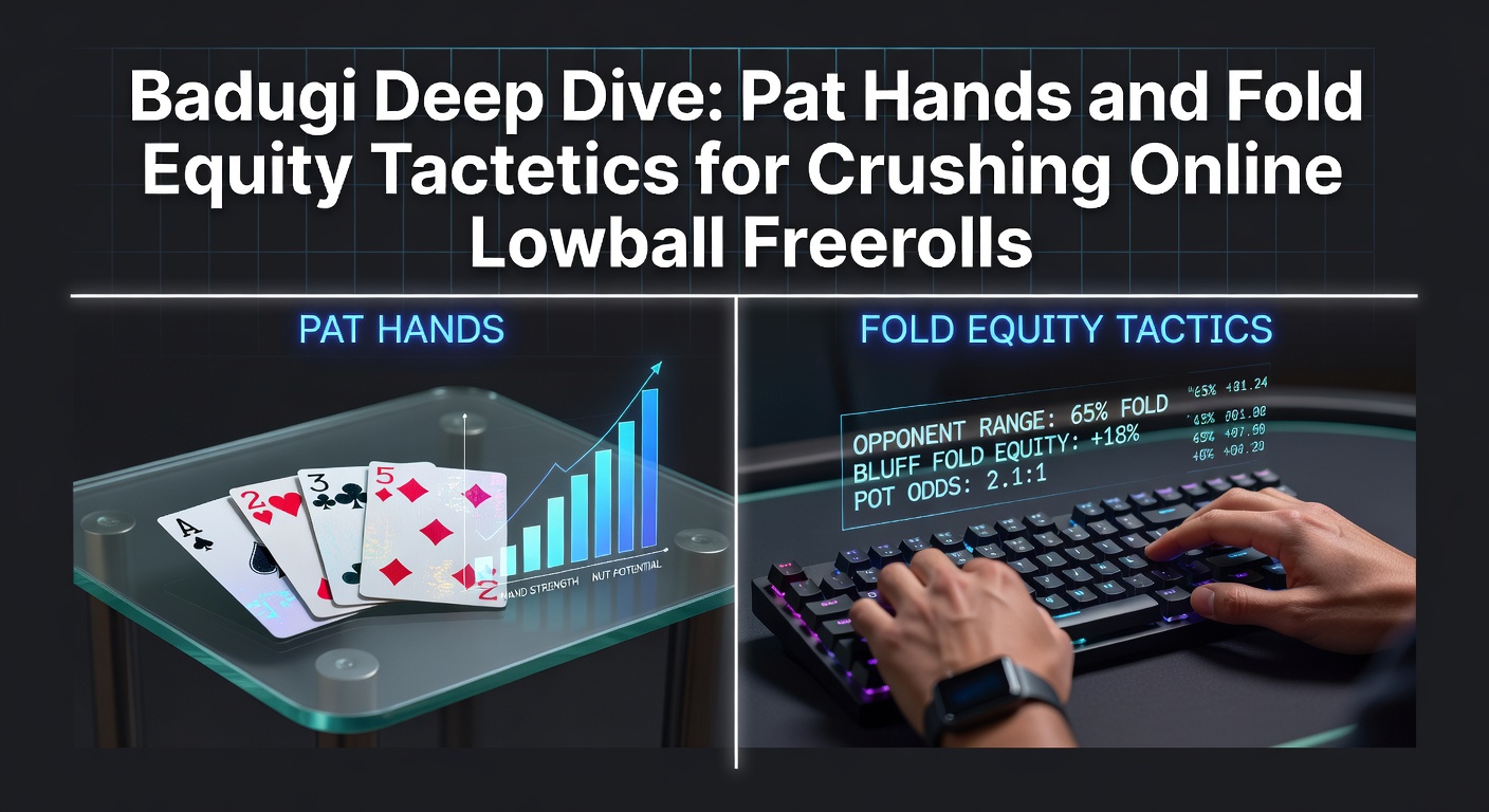 Badugi spelers aan een online tafel met focus op pat-handen en fold equity dynamiek in lowball freerolls