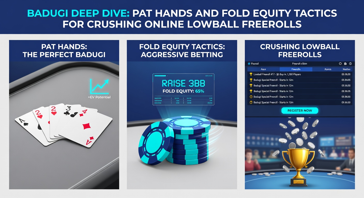 Grafiek met fold equity berekeningen en voorbeelden van bluff spots in Badugi lowball freerolls