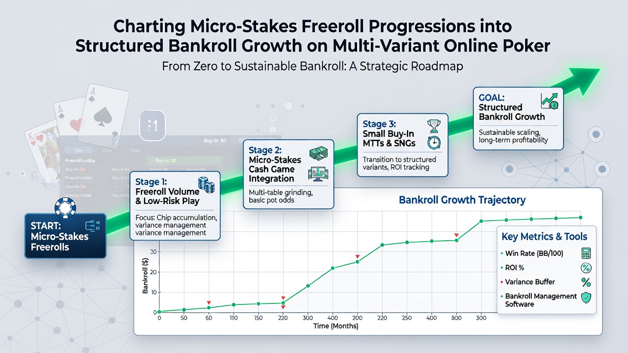 Voorbeeld van bankroll tracking over meerdere poker varianten met freeroll input