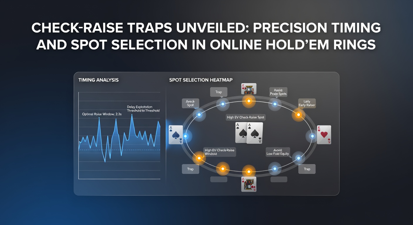 Grafiek met statistieken over check-raise succesratio's in online Hold'em, tonend pieken in timing en spotselectie