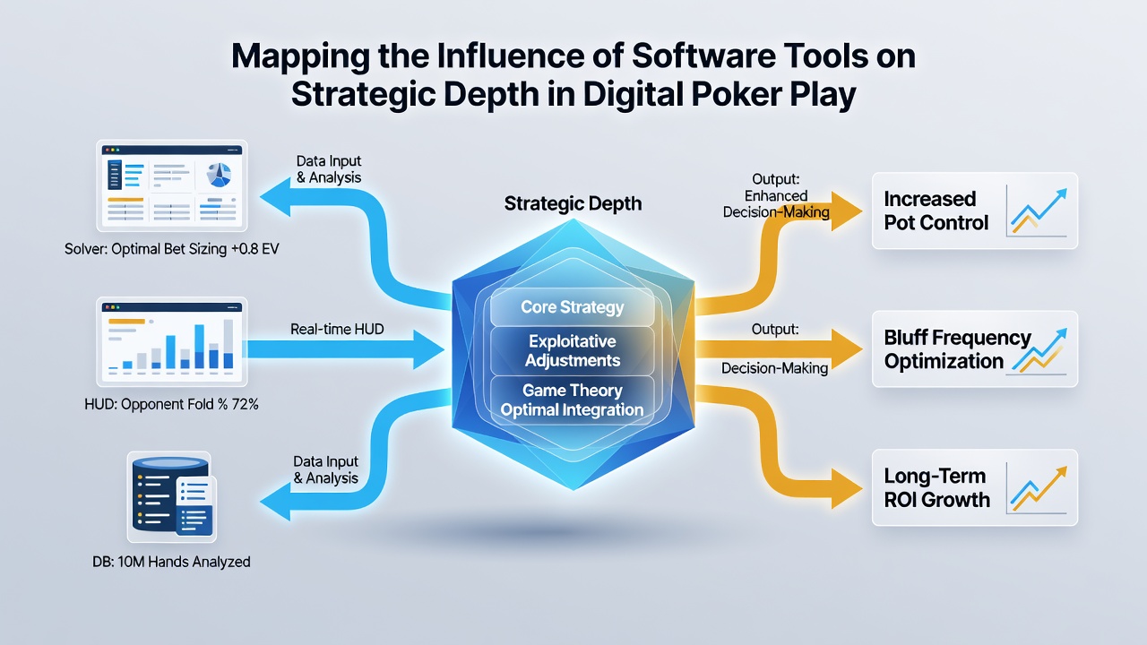 Poker speler die software gebruikt voor range analyse en strategische beslissingen