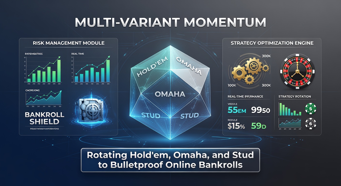 Dynamische Omaha pot met spelers die grote stacks pushen, illustrerend de hoge variance en beloningen in Pot-Limit Omaha