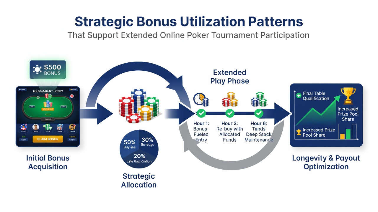 Grafiek die bonusgebruik en toernooiparticipatie in online poker weergeeft