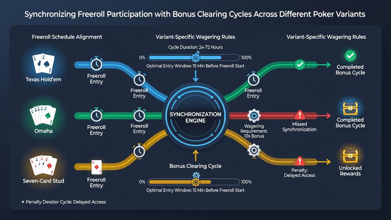 Diagram van synchronisatie tussen freerolls en bonus cycli in poker