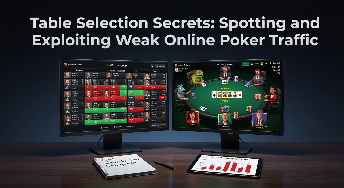 Schermafbeelding van poker software met table finder tool, gefilterd op zwakke spelers stats zoals hoge VPIP en lage WTSD, tijdens een live sessie