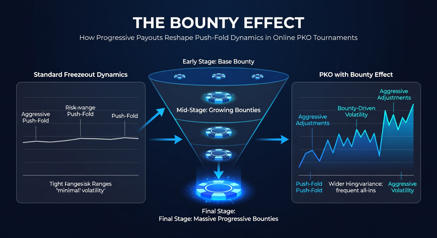 Voorbeeldchart van aangepaste PKO push-fold ranges met bounty-aanpassingen voor verschillende stackdieptes