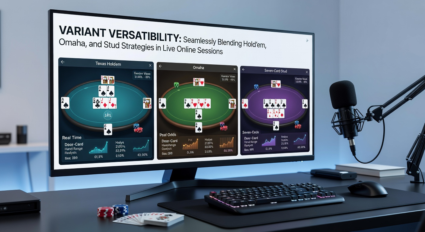 Live online poker stream met mixed variants, spelers schakelen tussen Hold'em, Omaha en Stud tafels