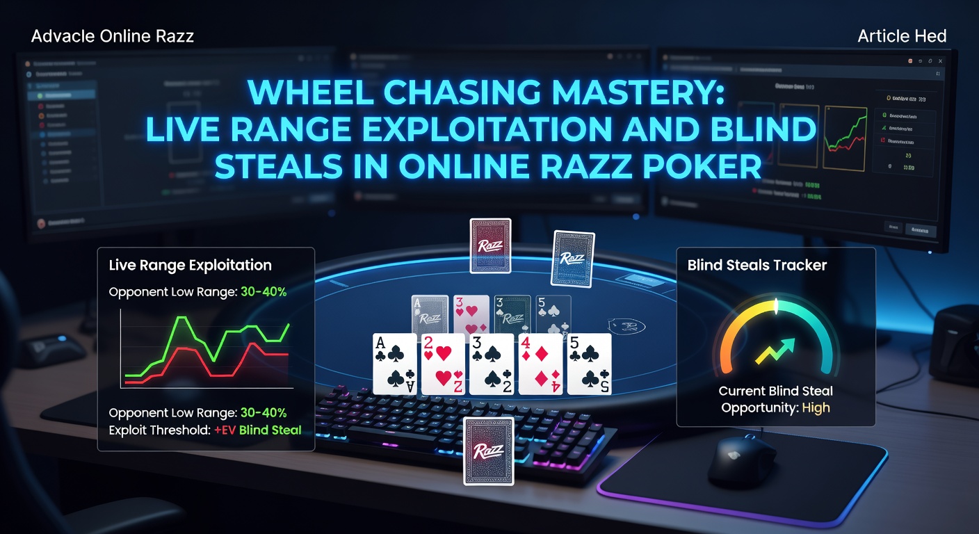 Voorbeeld van een wheel jacht in een online Razz pokerhand, met focus op low cards en live draws